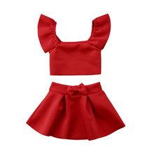 Roupas infantis de verão, top bowknot para meninas recém-nascidas, 2 peças, blusa curta com laço, ombro de fora, roupas moda verão 2018 2024 - compre barato