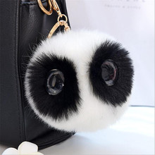 Llavero esponjoso con forma de llave de la bola de piel de conejo para mujer, con grandes ojos lindos, Panda de dibujos animados, Pompón, bolsa de coche, anillos de búho, 13 CM 2024 - compra barato