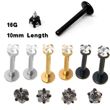 2Piece 1.2x10x3mm 16G Gold Titanium Black Internally Threaded Prong Gem Labret lip piercing Zircon labret ring Tragus Earring 2024 - buy cheap