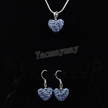 Conjunto de joias em strass formato de coração, brincos e colar de cristal azul claro, 5 conjuntos por atacado, frete grátis 2024 - compre barato