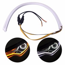2Pcs 60cm Universial Flowing Daytime Running Light Flexible Soft Tube Guide Car LED Strip White DRL and Yellow Turn Signal Light 2024 - buy cheap