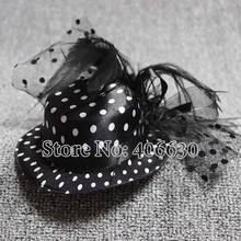 5" Mini Top Dotted Satin Hats Feather Fascinators Female Hair Accessories For Women Free Shipping MFF13002 2024 - купить недорого
