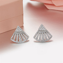 [MeiBaPJ]Fashion Simple Personality AAA Zircon Sector Stud Earrings Genuine 925 Sterling Silver Earrings For Women 2024 - buy cheap