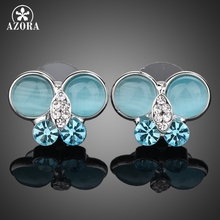 AZORA White Gold Color Austrian Crystal Lovely Blue Butterfly Stud Earring TE0016 2024 - buy cheap