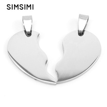 Simsimi stainless steel half hearts pendant lovers heart blank pendant mirror high polish tag wholesale charms 50pairs 2024 - buy cheap