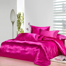 Hot pink Natural mulberry Silk Bedding set King size queen full twin Luxury Rose Red duvet cover bed sheet wedding 2024 - buy cheap