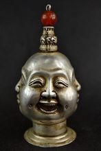 Китайская медная ручная скульптура с четырьмя лицами Будда табак бутылка радости и печали 2024 - купить недорого