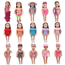Biquíni + boné de banho de meninas de 18 estilos, roupa de banho para recém-nascidos americanos, brinquedos para bebês de 43 cm, bonecas c137 2024 - compre barato