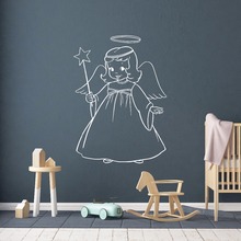 Adesivo de parede feminino para quarto de criança, adesivo de vinil para decoração do quarto de criança, decalque de anjo fofo ay1767 2024 - compre barato