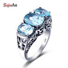 Szjinao boêmio grande forma festa do vintage anel de dedo luar azul aquamarine 925 prata esterlina jóias anéis por atacado 2024 - compre barato