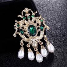 Green Rhinestone Crystal Crown pin brooch Bridal jewelry Gold color pin brooch fashion hats accessories imitation pearl broches 2024 - buy cheap