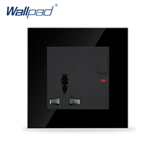 Wallpad 10A 13A Switched Socket Luxury Black Crystal Glass 86 Size Switched Universal Wall Socket with LED, Free Shipping 2024 - buy cheap