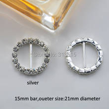 (M0163-15mm inner bar) round rhinestone ribbon slider for wedding invitation card, silver or light gold or gold plating 2024 - buy cheap