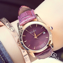 Reloj de lujo de oro rosa con fecha para mujer, pulsera femenina de cuero de alta calidad, a la moda 2024 - compra barato