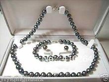 free shipping $wholesale_jewelry_wig$  Natural 7-8mm black pearl necklace&bracelet&earring jewelry set 2024 - buy cheap