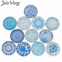 Julie Wang 20pcs 8-30mm Chinese Floral Blue And White Porcelain Glass Cabochons Necklace Earrings Jewelry Making Accessory 2024 - buy cheap