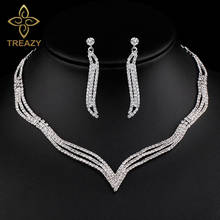 TREAZY Elegant Crystal Bridal Jewelry Sets Silver Color Rhinestone Choker Necklace Earrings Sets for Women Wedding Accessories 2024 - buy cheap