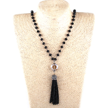 MOODPC Fashion Bohemian Tribal Jewelry Glass Crystal Rosary Chain Black Gun Plum Blossom Crystal Link Tassel Necklaces 2024 - buy cheap