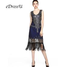 Édressu azul escuro 1920s vintage gatsby vestido 2019 vestido flapper robe de soiree borla noite vestido de festa vestido de verão CZ-LF29 2024 - compre barato