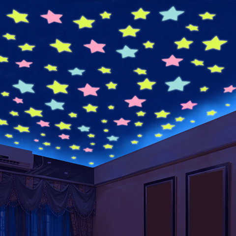 % 100 шт./лот 3D звезды светятся в темноте светящиеся на стены наклейки для детской комнаты гостиной настенные украшения дома плакат 2022 - купить недорого
