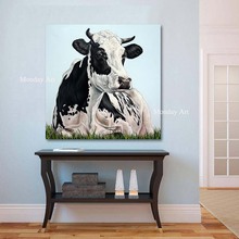 Pintura en lienzo de gran tamaño pintada a mano, pintura al óleo moderna de Animal, lienzo de vaca, cuadros artísticos de pared para sala de estar, decoración del hogar 2024 - compra barato
