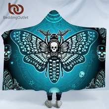 BeddingOutlet Death Moth Hooded Blanket Gothic Skull Blue Stars Sherpa Fleece Butterfly Adults Kids Throw Blanket Microfiber 2024 - buy cheap