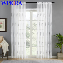 Nordic Grey Leaf Embroidered Tulle Curtain For Living Room Bedroom Modern Sheer White Voile Kitchen Window Screen Panel AD058H 2024 - buy cheap