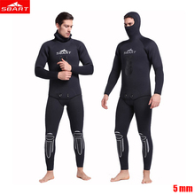 Sbart-traje de neopreno de 5mm para hombre, traje de buceo de pesca submarina, traje de snorkel dividido, combinación de sombrero, traje de surf, novedad 2024 - compra barato