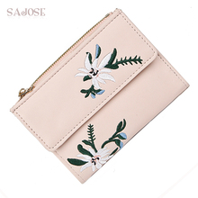 Women Wallet Solid PU Leather Fashion Female Purse Short Purse Lady Snap Embroidery Flowers Short Clutch Wallet Drop Shipping 2024 - buy cheap