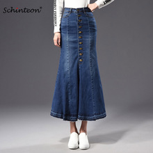 Schinteon Flare Women Denim Trumpet Mermaid Skirt Spring Autumn Jeans Bodycon Ankle Long Skirts Button 2024 - buy cheap
