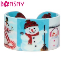 Bonsny Acrylic Christmas Anime Sweep Snowman Bangles Bracelets Craft Navidad Decoration Jewelry For Women Girls Ladies Gift New 2024 - buy cheap