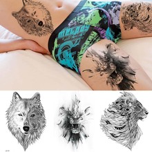 Временные тату-наклейки REJASKI 3D "Лев", "Племенной Волк", мужские черные татуировки на спину, грудь, ноги, тату «сделай сам», боди-арт, водонепроницаемые татуировки 2024 - купить недорого