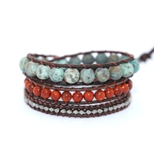 Vintage Leather Bracelets natural Stone 3 Strands Wrap Bracelets for men and Women Multilayer Boho Bracelet Handmade Jewelry 2024 - buy cheap