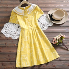 Mori girl cute sweet dress new summer fashion peter pan collar short sleeve vintage dress women yellow vestidos 2024 - buy cheap