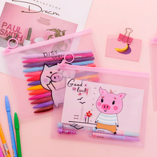 Creative Pink Piglet Girl Heart Finger Ring Zipper Transparent PVC A5 File Folder Document Filing Bag Stationery Bag 2024 - buy cheap