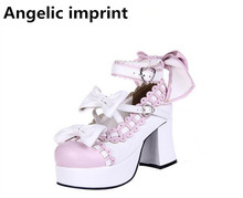 Angelical imprimir mujer mori niña cosplay de lolita señora de zapatos de tacón alto bombas de las mujeres vestido de princesa zapatos de fiesta 7,5 cm 33-47 3 pajarita 2024 - compra barato