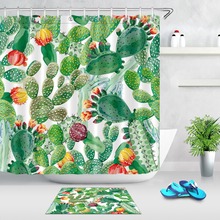 Lb tropical cactus verde branco extra longo cortina de chuveiro exótico conjunto esteira do banheiro natureza tecido à prova dwaterproof água para arte banheira decoração 2024 - compre barato