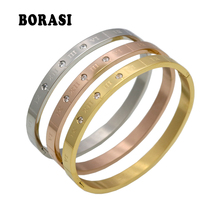 Borasi marca de aço inoxidável pulseiras & pulseiras cristal manguito pulseiras para as mulheres clássico roman palavra jóias presente para meninas 2024 - compre barato