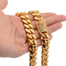 Nuevas encantadoras joyas de oro de acero inoxidable para hombres, collar o pulsera de eslabones cubanos de Miami de 14MM, 316L, 7-40 pulgadas, CZ 2024 - compra barato