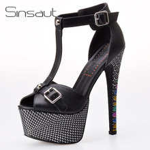 Sinsaut Shoes Women Platform Sandals in Paint High Heel Slingback Ankle Wrap Shoes Black Snake Print Summer Sandals for Women 2024 - buy cheap