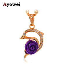 New Hot Popular Purple Rose for Dream  Gold tone Rose Language Fashion Jewelry Zircon Necklaces & Pendants LN621A 2024 - buy cheap