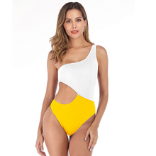 Z-LAI Fashion One Shoulder One Piece Swimsuit cut Out solid Bathingsuit Women Push Up Padded Patchwork Swimwear Sexy bikini 2019 2024 - buy cheap