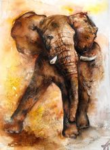 HIGH QUALITY ABSTRACT ANIMAL OIL PAINTING ON CANVAS : " ELEPHANT" 24"X36" 2024 - buy cheap