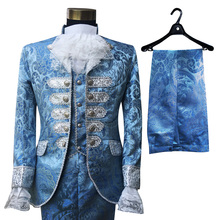 Smoking azul royal masculino, traje renascentista, vestido de baile medieval de contos de fadas, para performance em palco, príncipe 2024 - compre barato