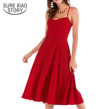 Vestido de moda elegante 2021 verão vestidos vermelhos arco sem mangas sólida a linha sexy senhoras vestidos femininos casual meados de bezerro 3334 50 2024 - compre barato