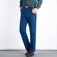 2019 весенние мужские джинсы, мужские прямые свободные эластичные брюки с высокой талией на приседании, летние тонкие брюки для отца, мужские джинсы 2024 - купить недорого