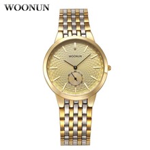 WOONUN-relojes de cuarzo de acero inoxidable para hombre, relojes de marca superior de lujo, dorados, finos, Hodinky, masculino, 2020 2024 - compra barato