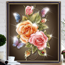 Nova 5d diy pintura diamante flores diamante mosaico ponto cruz mágica quadrado diamante bordado colorido rosa & borboleta 2024 - compre barato