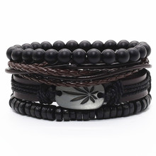 Weed Believe Guitar Multilayer Feather Cross Beads Rope Wrap Woven Taichi Leather Men Bracelets Bangle male Jewelry Fashion 2024 - buy cheap