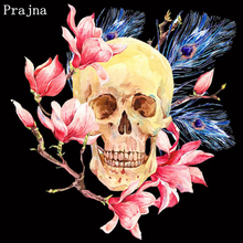 Prajna Skull Rose Stickers Iron-On Transfer Vinyl Thermal Heat Transfer Sticker On Clothes T-shirt DIY Patches For Clothing Iron 2024 - buy cheap
